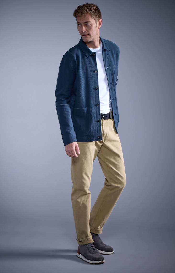 Billy Reid cotton pique chore jacket and our Easton knit sneaker