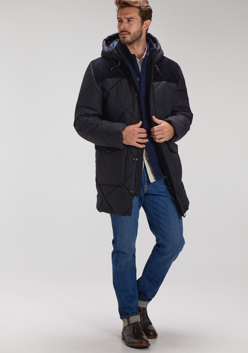 man wearing barbour parka