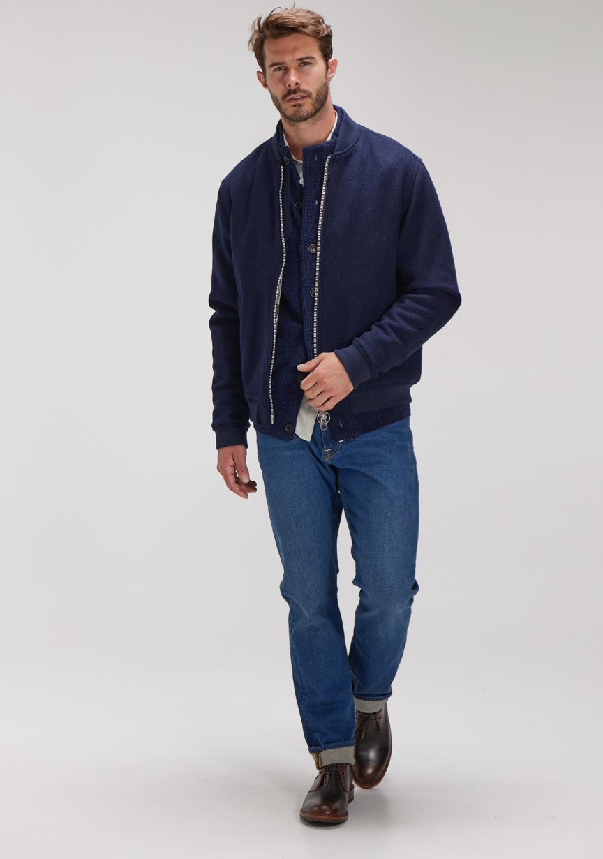 man wearing barbour wool jacket