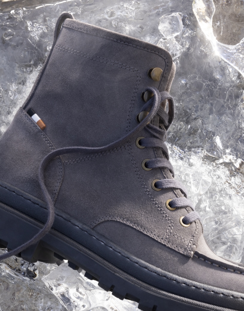 Suede Grey Weatherproof Laceup Lug Sole Boot by Allen Edmonds