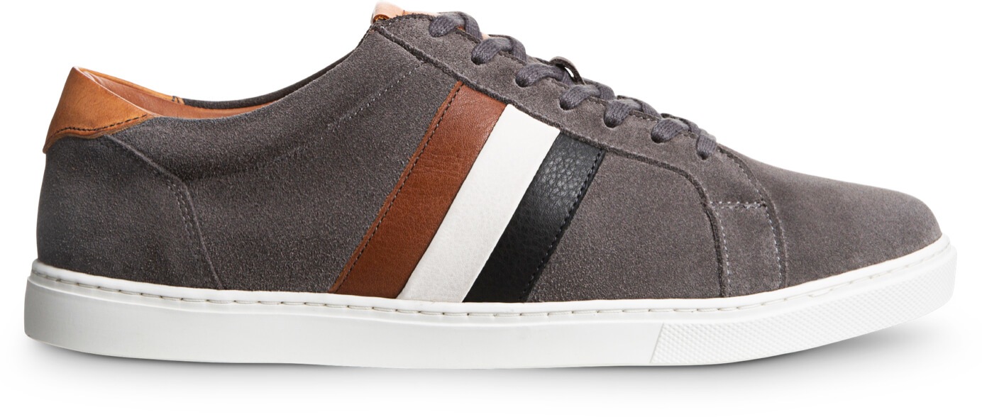 Mens suede dress sneaker with signature stripes