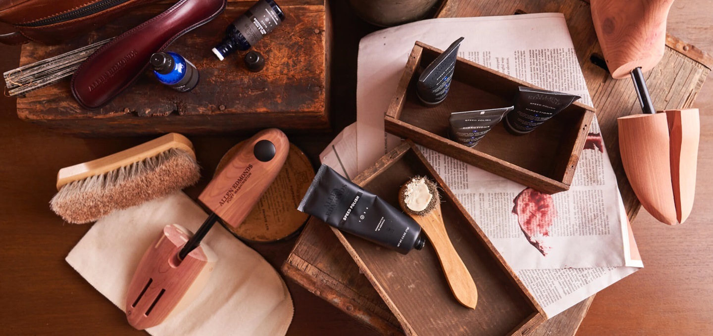 Collection of Allen Edmonds shoe care products