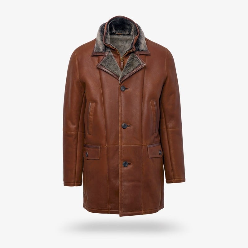 Allen Edmonds Silky Shearling Jacket in Cognac, size Medium, Leather