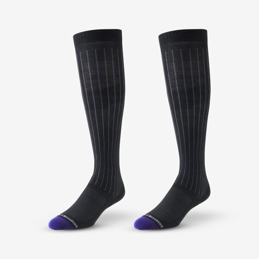 dress socks The Black Tux Solid Sock In Black The Ross Dress Socks feature fine broken stripes in light blue and silver on a black base Extra Wide Dress Socks