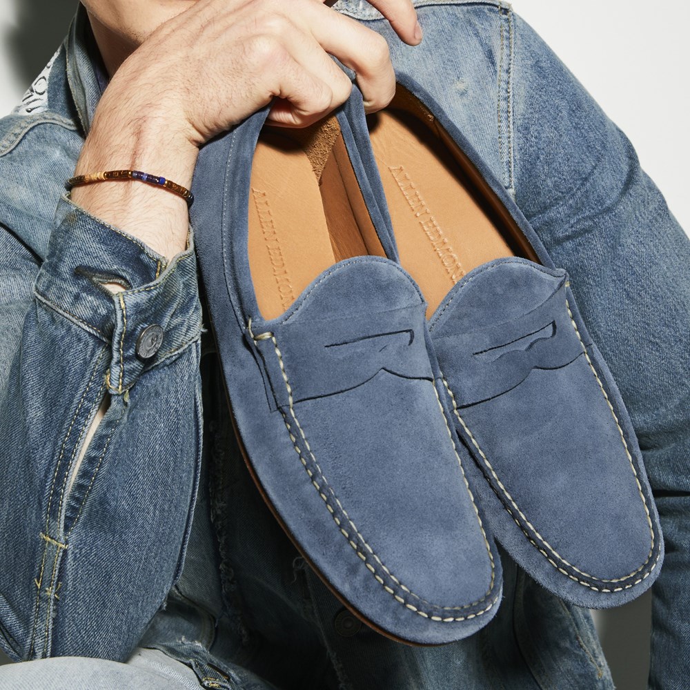 blue suede loafers