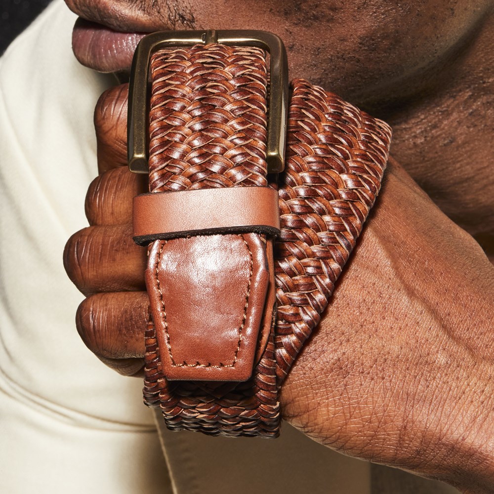 Cross Street Stretch Woven Leather Casual Belt, Men's Belts
