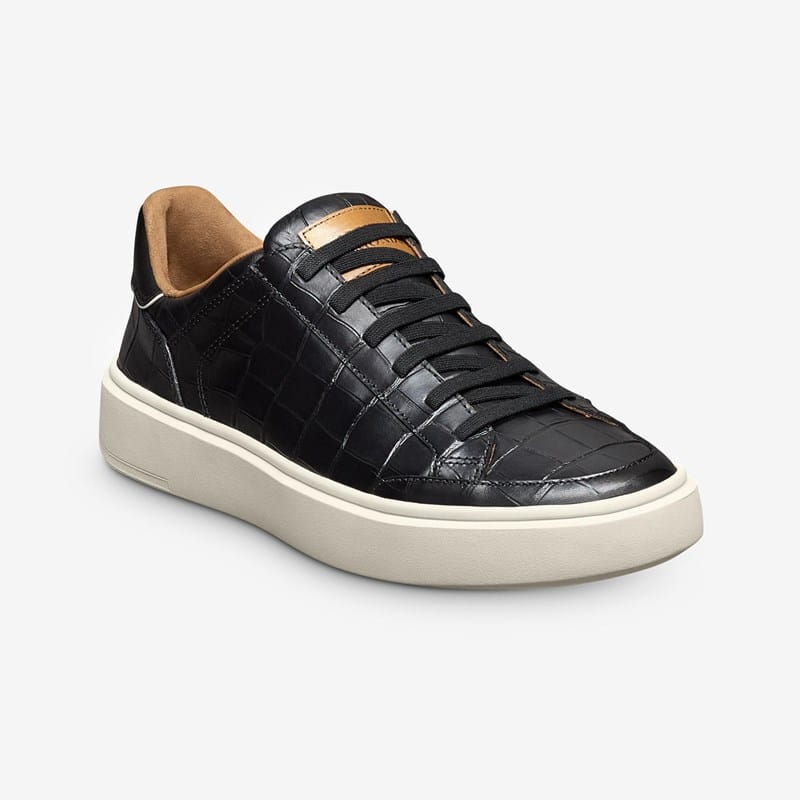 Allen Edmonds Oliver Slip-on Stretch-lace Sneaker in Black Embossed Croco Leather, size 8.5 D
