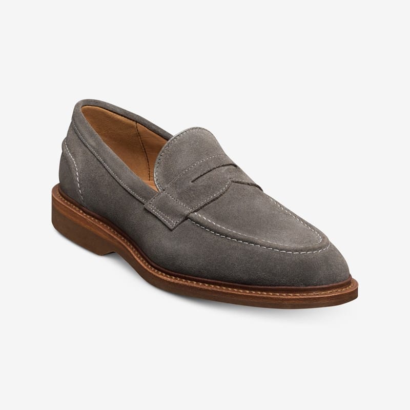 Allen Edmonds Randolph Verse Penny Loafer in Dark Grey Suede, size 11.0 E, Leather/Rubber