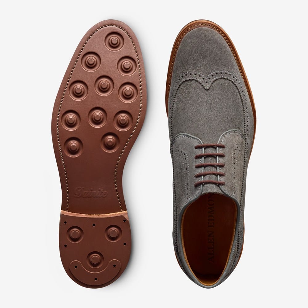Allen Edmonds Winstonmok Wingtip Derby Dress Shoe in Grey Suede, size 8.5 D, Leather/Rubber Allen Edmonds Winstonmok Wingtip Derby Dress Shoe in Grey Suede, size 8.5 D, Leather/Rubber