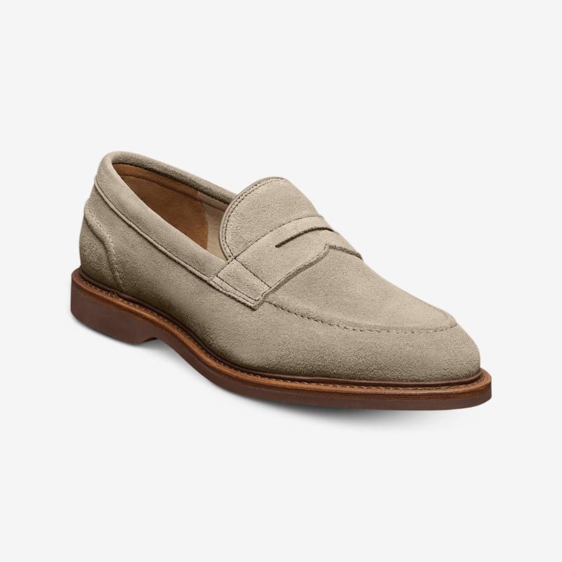 Allen Edmonds Randolph Verse Penny Loafer in Vapor Grey Suede, size 14.0 E, Leather/Rubber