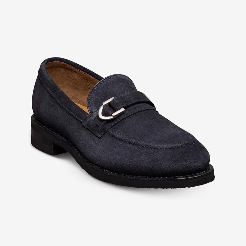 Allen Edmonds Rollins Buckle Loafer in Navy Suede, size 10.0 3E, Leather