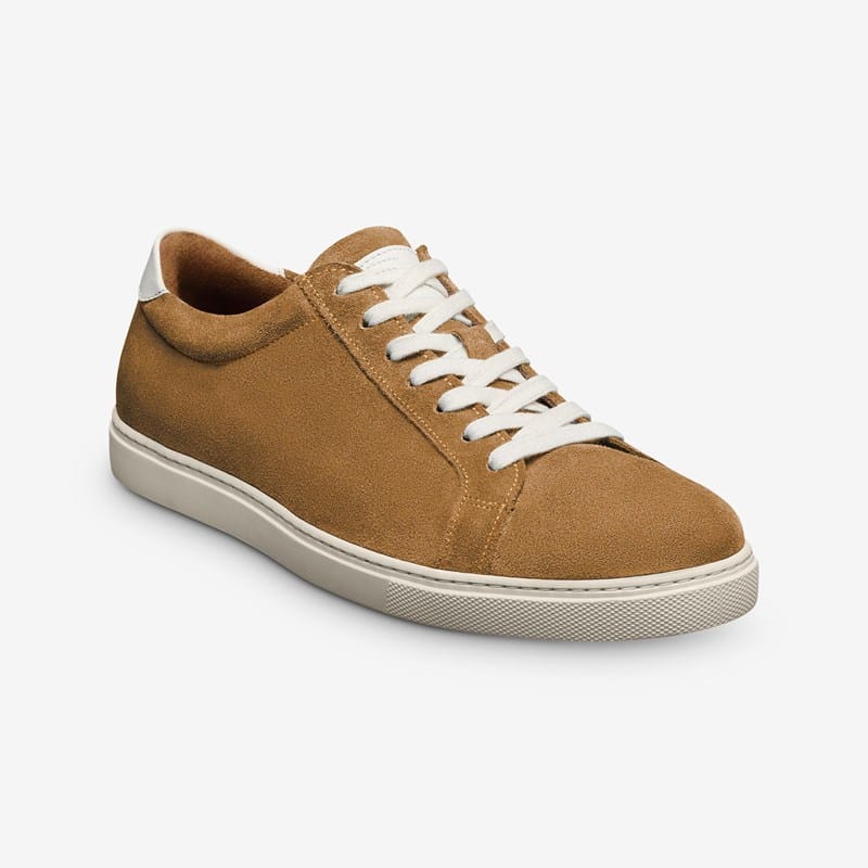 Allen Edmonds Courtside Lace-up Sneaker in Fawn Tan Suede, size 10.5 D, Leather/Rubber