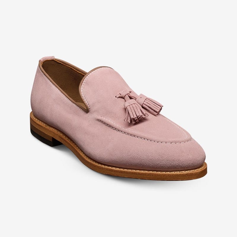 Allen Edmonds Randolph Tassel Loafer in Pink Suede, size 10.0 3E, Leather