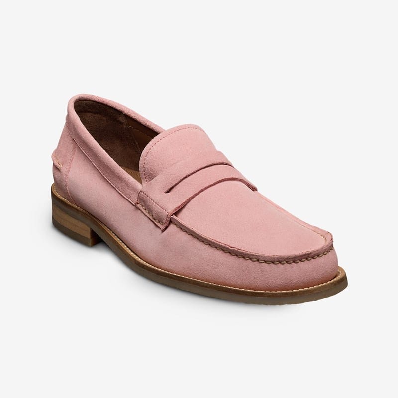 Allen Edmonds Sorrento Penny Loafer in Light Pink Suede, size 10.0 D, Leather/Rubber