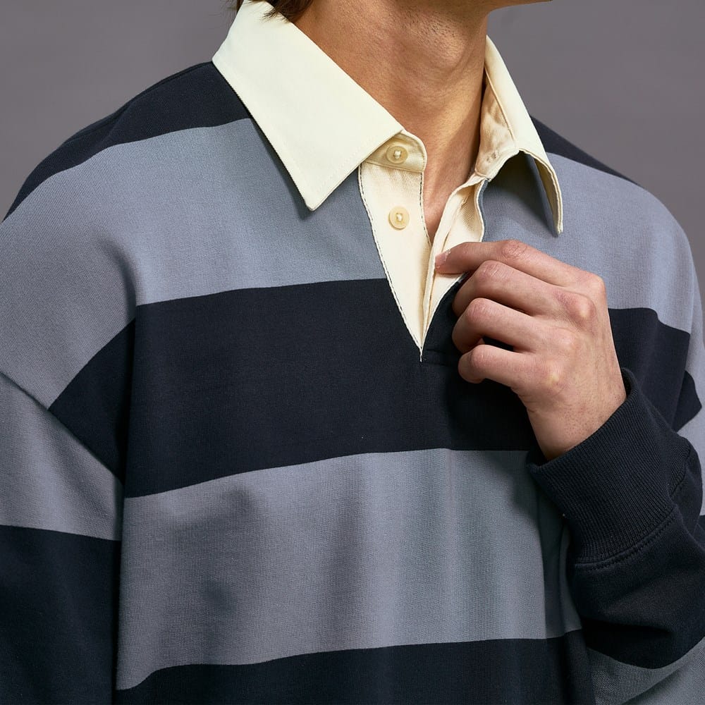 BELVET Striped Rugby Shirt Mサイズ GuangCheng George Men Striped Rugby Shirts Long Sleeve Classic