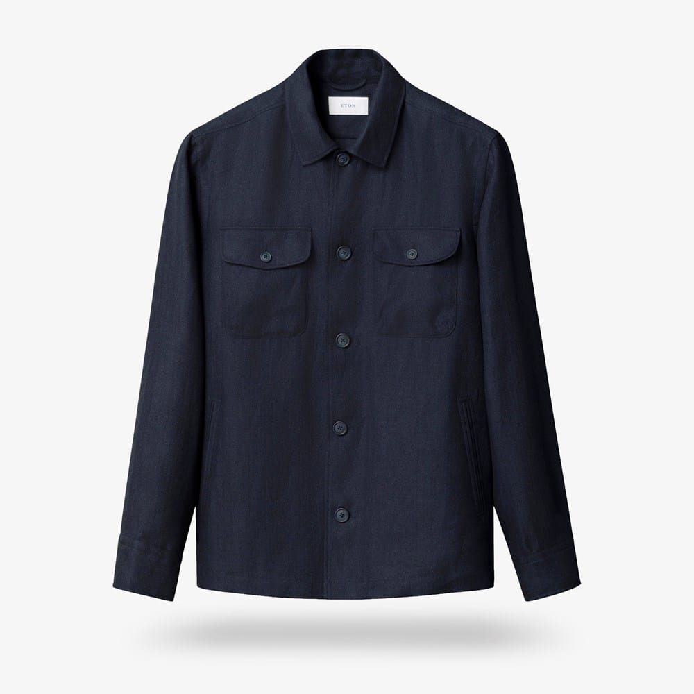 Eton Linen Four-pocket Overshirt in Navy, size Medium Eton Linen Four-pocket Overshirt in Navy, size Medium