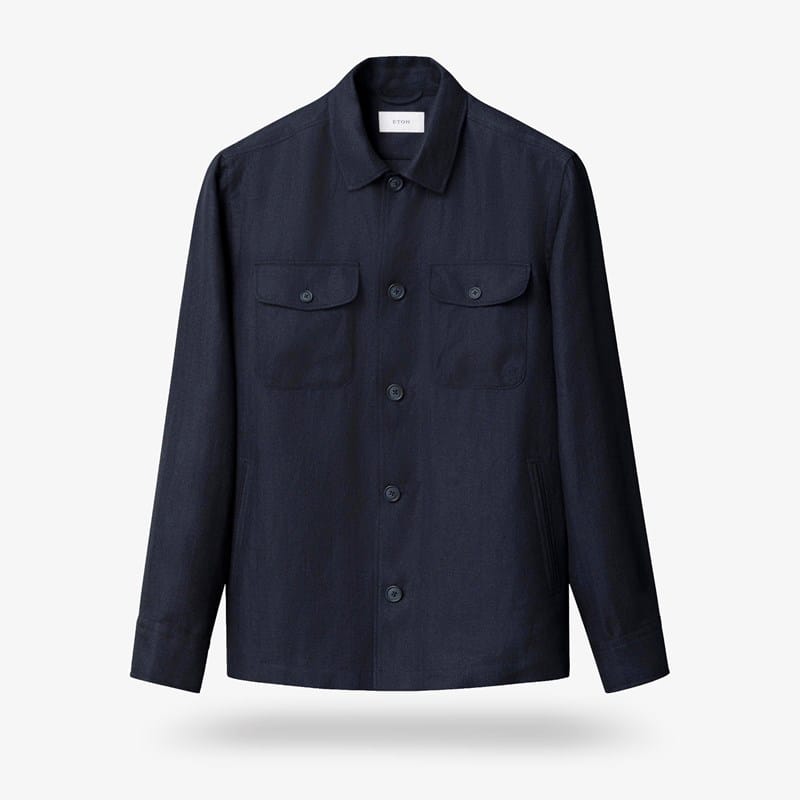 Eton Linen Four-pocket Overshirt in Navy, size XL