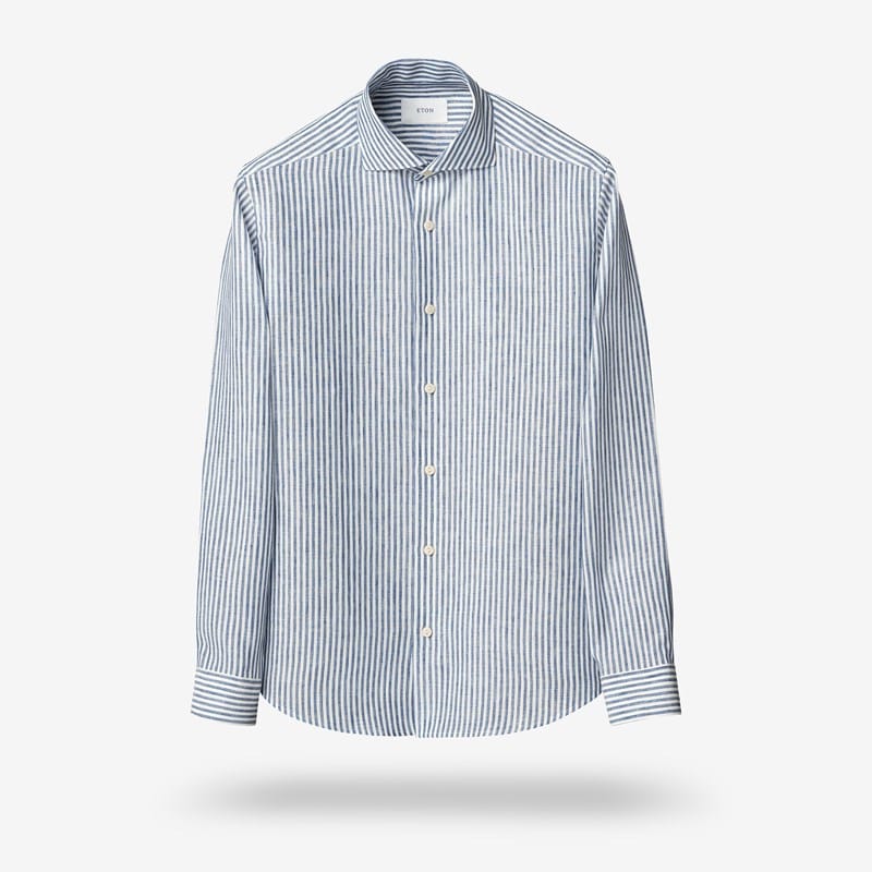 Eton Striped Linen Shirt in Blue, size XXL