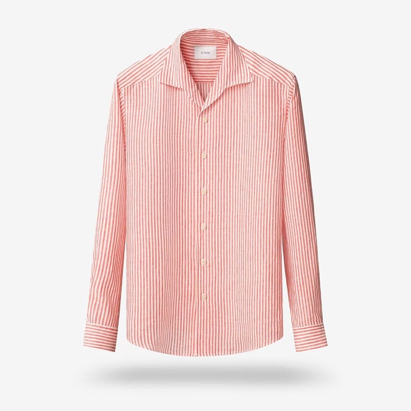 Eton Striped Linen Shirt in Red, size XXL