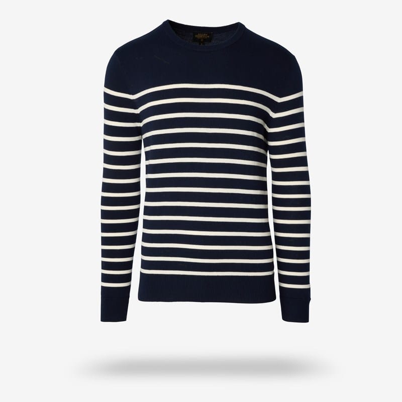 Allen Edmonds Crewneck Sweater in Navy Stripe, size XXL