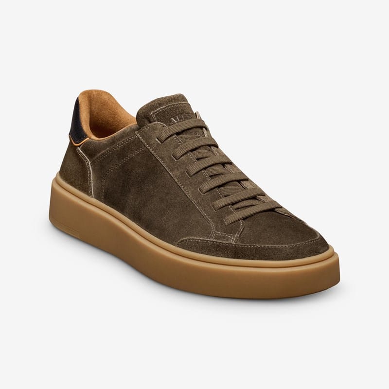 Allen Edmonds Oliver Slip-on Stretch-lace Sneaker in Dark Olive Green Suede, size 10.0 D, Leather/Rubber