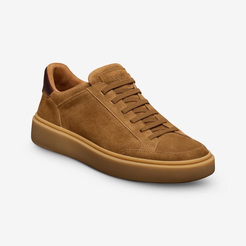 Allen Edmonds Oliver Slip-on Stretch-lace Sneaker in Cinnamon Brown Suede, size 9.0 3E, Leather/Rubber