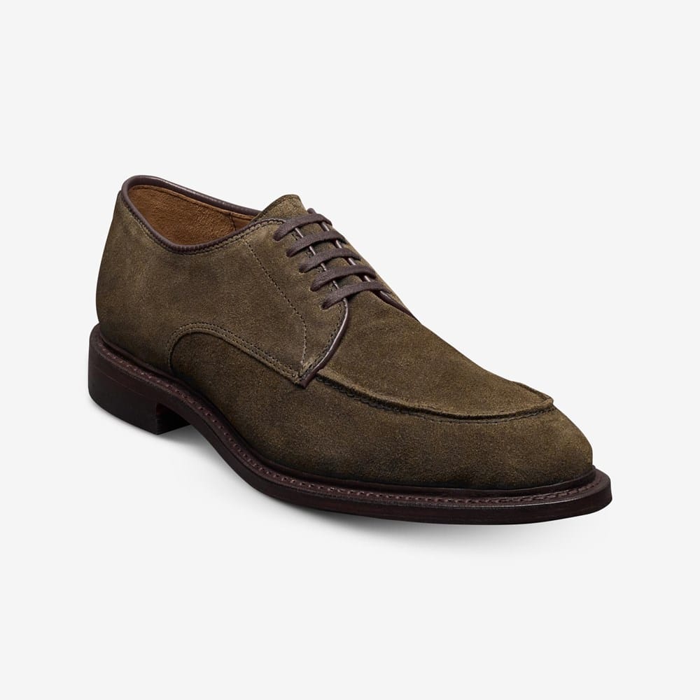 brown derby dress Allen Edmonds Rivington Apron-toe Derby Dress Shoe in Bitter Chocolate Suede, size 9.5 B, Leather/Rubber