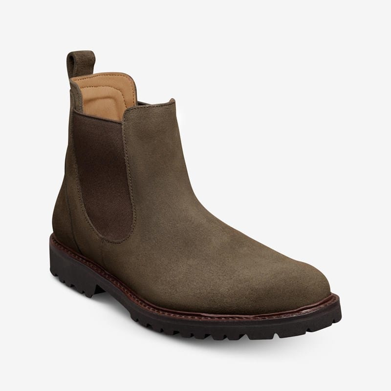 Allen Edmonds Grafton Weather-ready Chelsea Boot Boots in Loden Green Suede, size 9.5 3E, Leather/Rubber