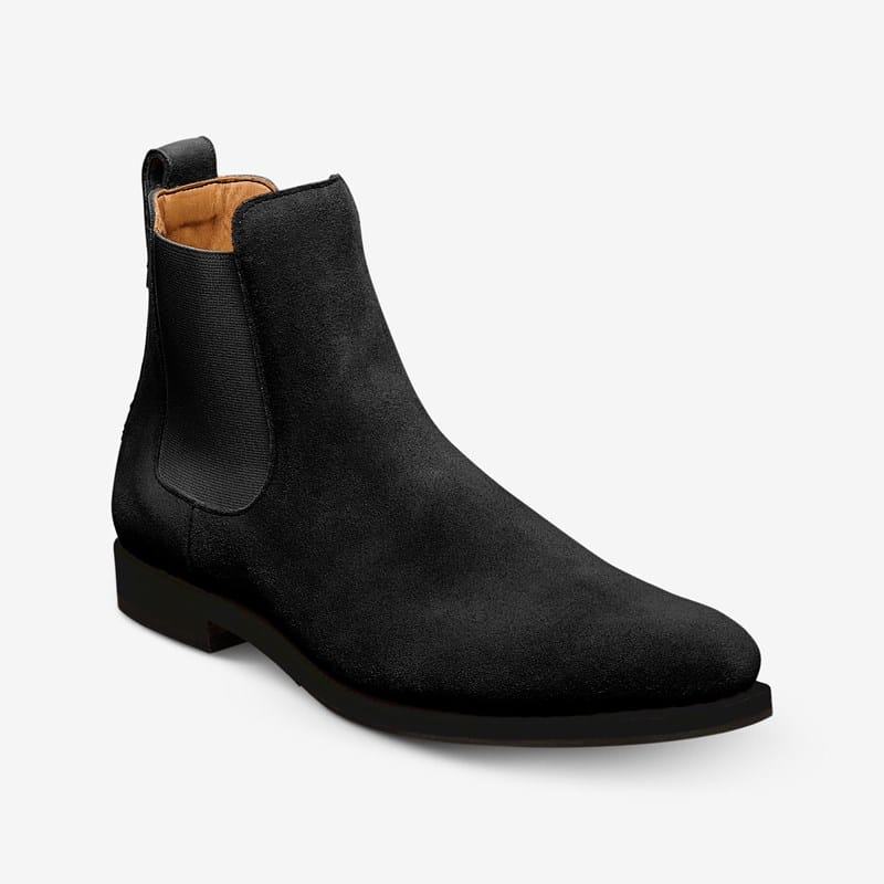 Allen Edmonds Liverpool Chelsea Dress Boot Boots in Black Suede, size 8.5 D, Leather/Rubber